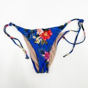 PQ SWIM PILYQ Bikini Bottoms SZ Small Boca Tie String Teeny NEW NWOT Blue Floral